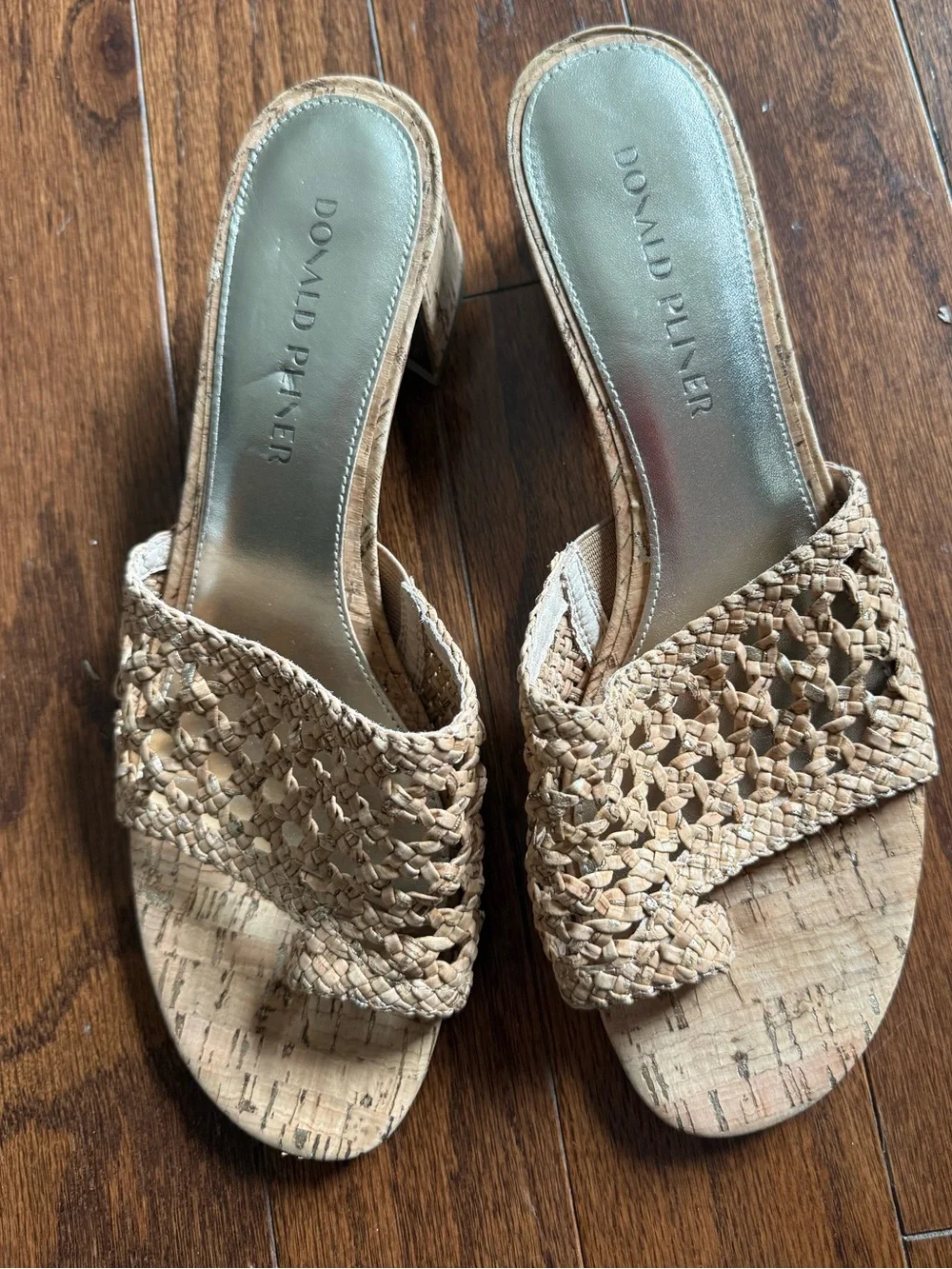 Donald J. Pliner Woven Cork Slide Mules - Natural Beige